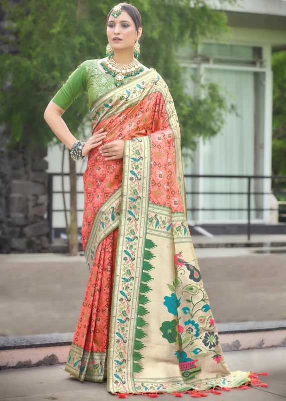 Orange Paithani Silk Saree