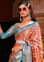 Orange and Blue Banarasi Saree