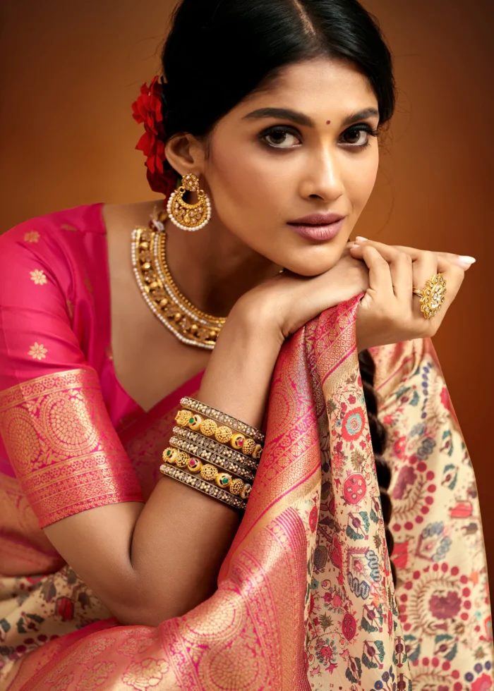 Peach Banarasi Saree