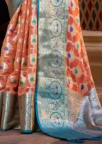 Peach and Blue Banarasi Saree