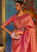 Peach and Pink Kanjivaram Saree