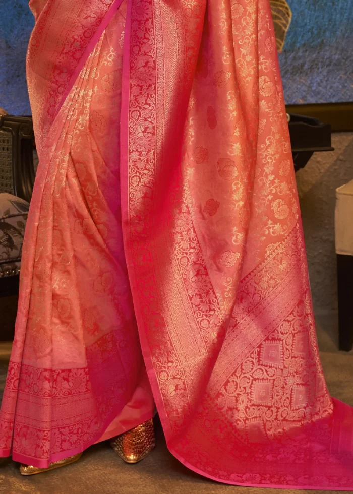 Peach and Pink Kanjivaram Saree