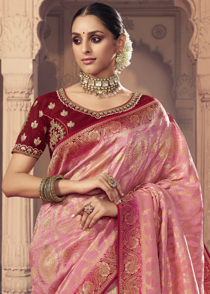 Pink Banarasi Dola Silk Saree