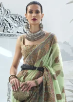 Pista Green Kashmiri Jamawar Saree