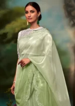 Pista Green Organza Silk Saree