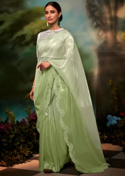 Pista Green Organza Silk Saree