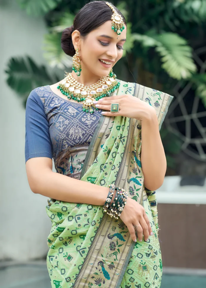 Pista Green Paithani Silk Saree