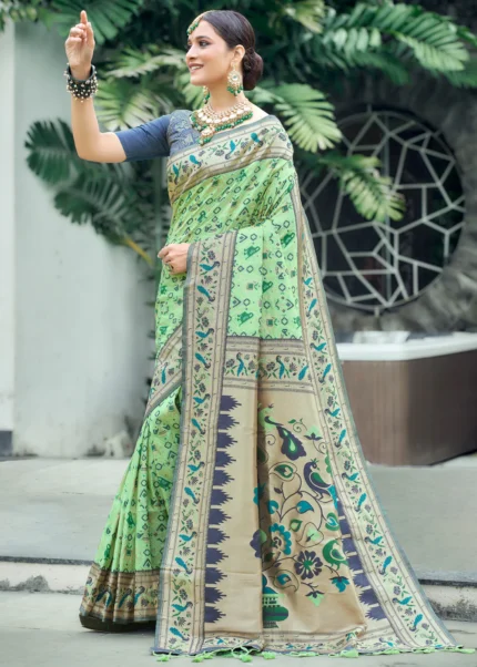 Pista Green Paithani Silk Saree