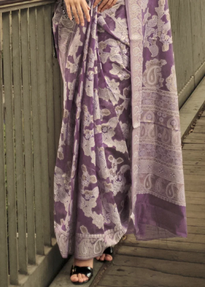 Purple Lucknowi Chikankari Saree