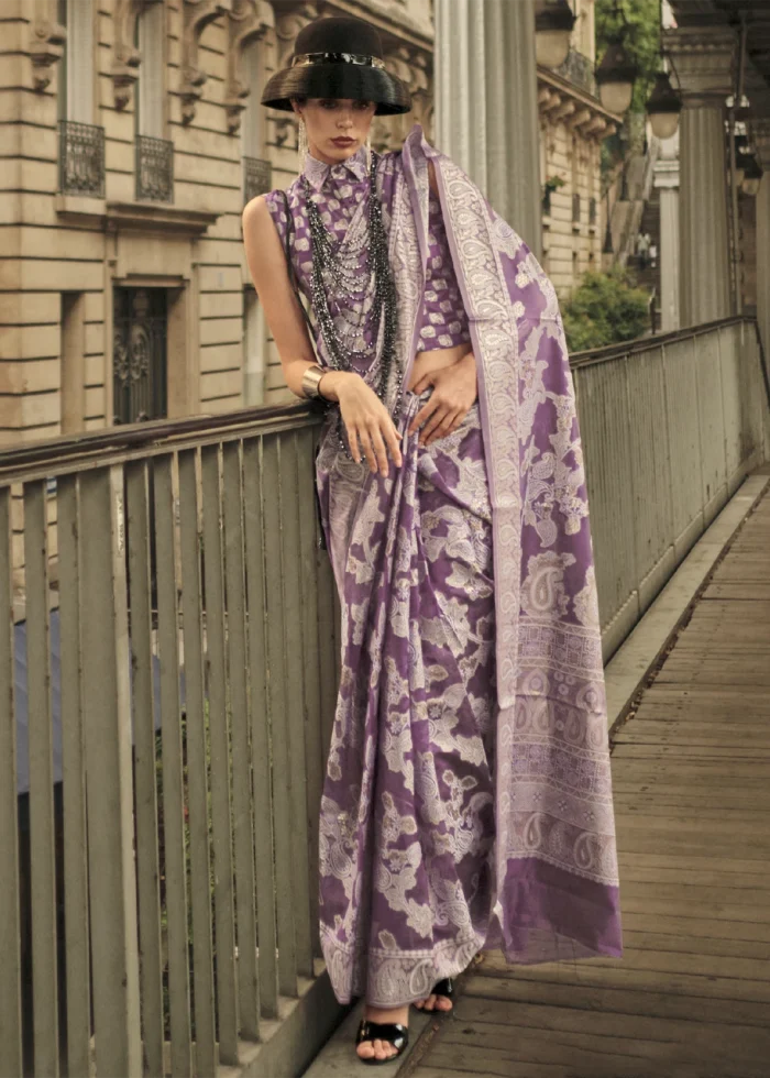 Purple Lucknowi Chikankari Saree