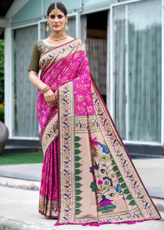 Rani Pink Paithani Silk Saree