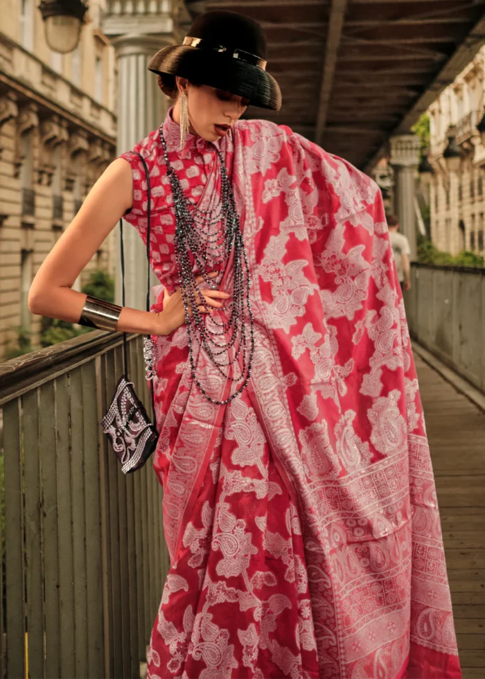 Red Lucknowi Chikankari Saree