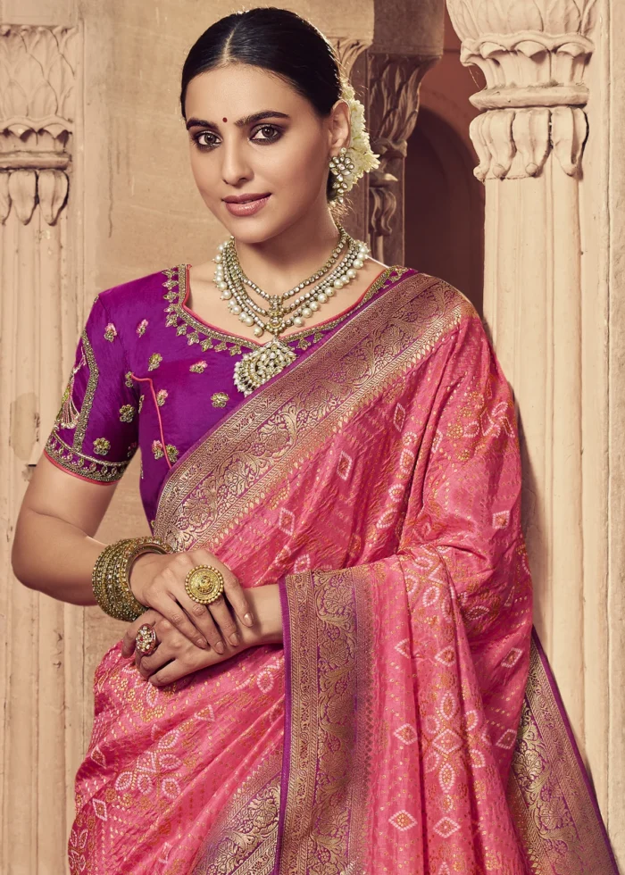 Rose Pink Banarasi Saree