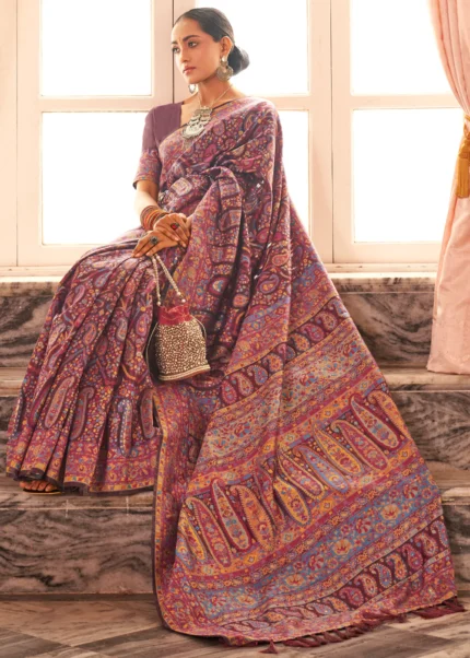 Royal Maroon Kashmiri Jamawar Saree