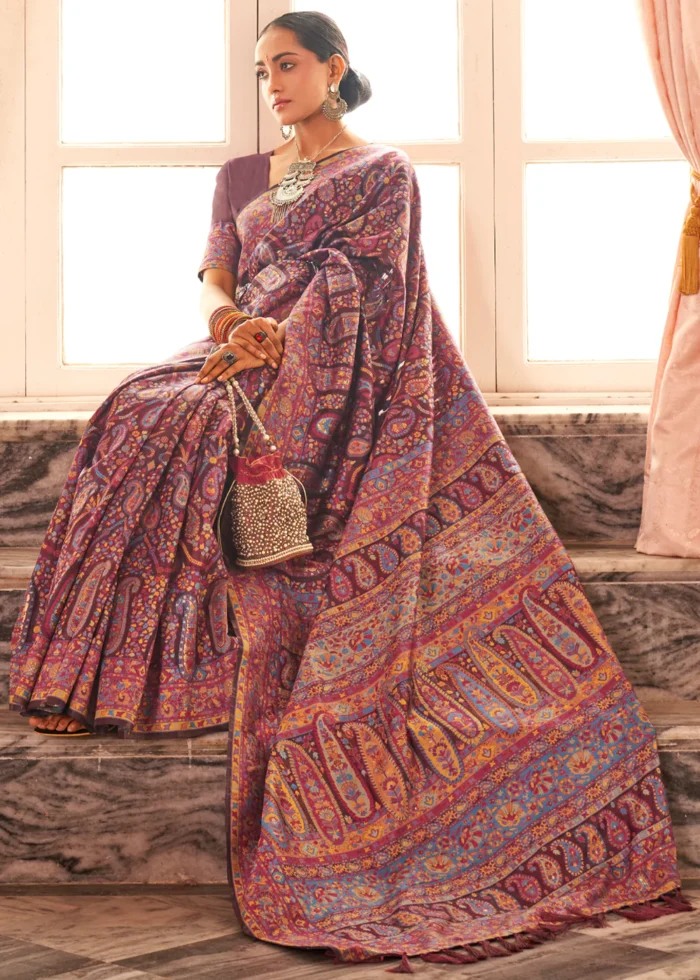 Royal Maroon Kashmiri Jamawar Saree