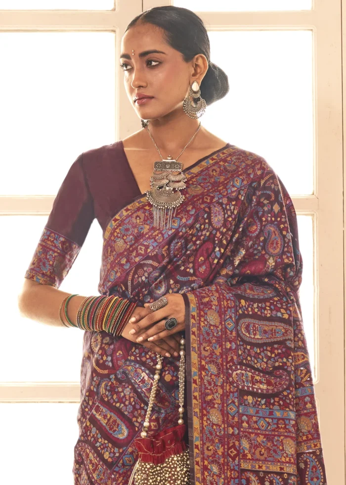 Royal Maroon Kashmiri Jamawar Saree