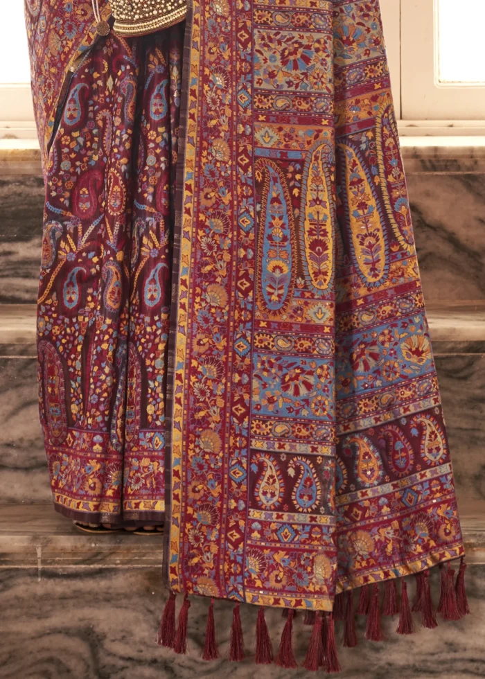 Royal Maroon Kashmiri Jamawar Saree