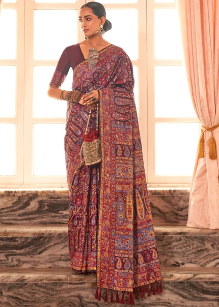 Royal Maroon Kashmiri Jamawar Saree