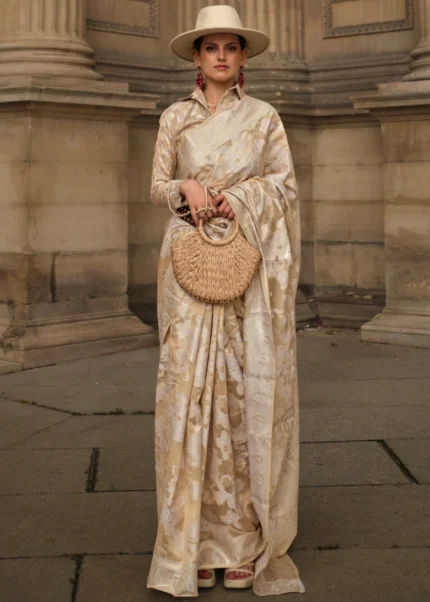 Safari Beige Lucknowi Chikankari Saree