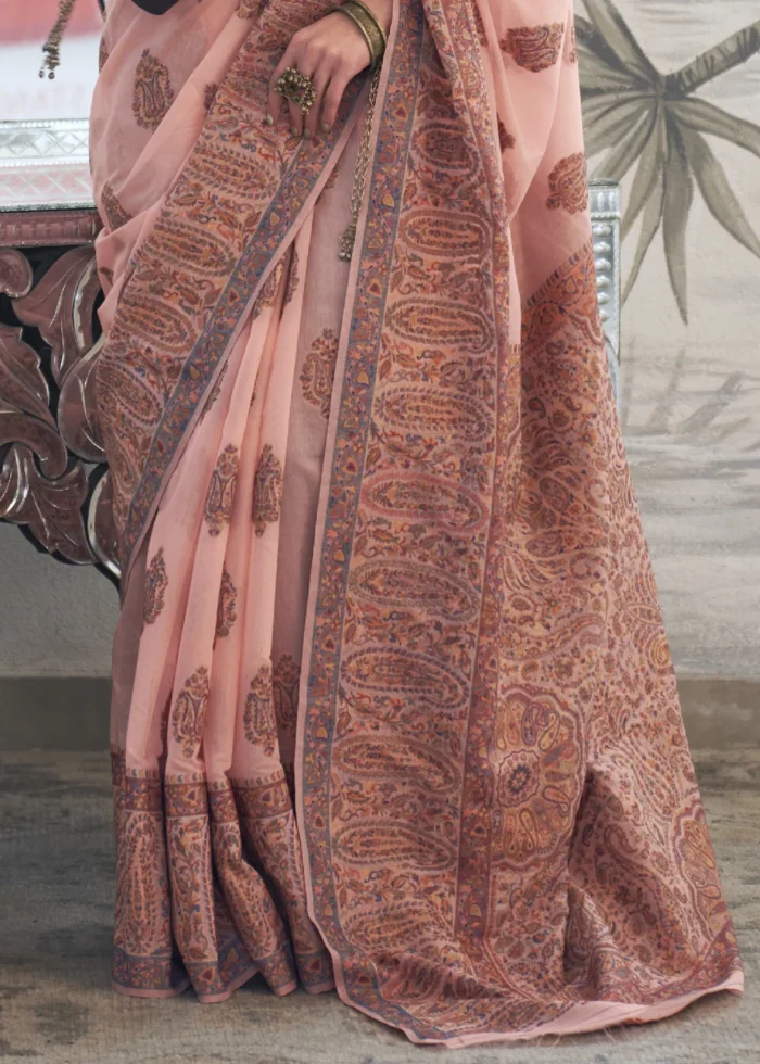 Salmon Pink Kashmiri Jamawar Saree