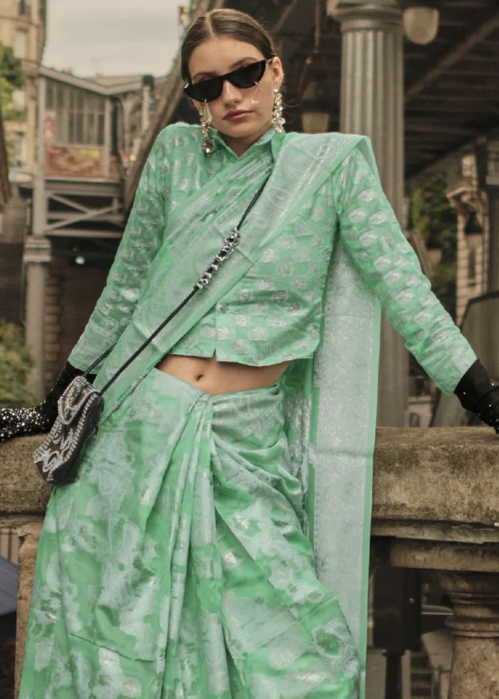 Sea Green Lucknowi Chikankari Saree