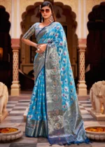 Sky Blue Banarasi Saree