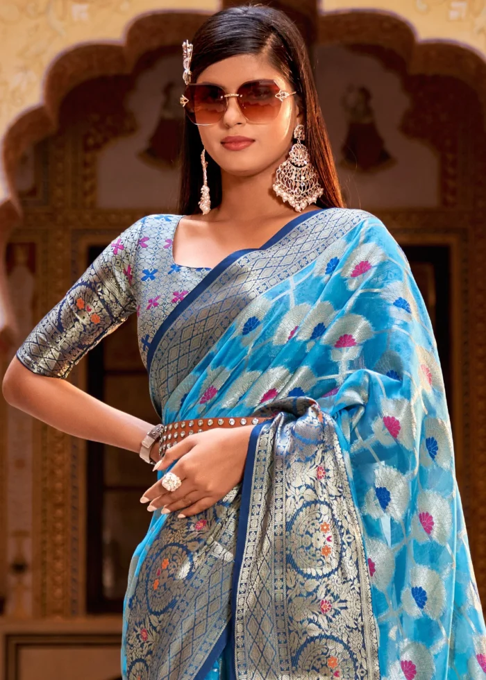 Sky Blue Banarasi Saree