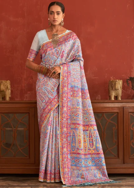 Sky Blue Kashmiri Jamawar Saree