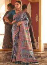 Teal Blue Kashmiri Jamawar Saree