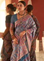 Teal Blue Kashmiri Jamawar Saree