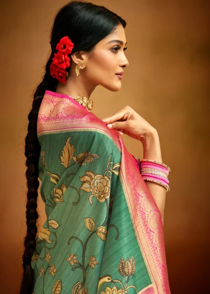 Teal Green Banarasi Saree