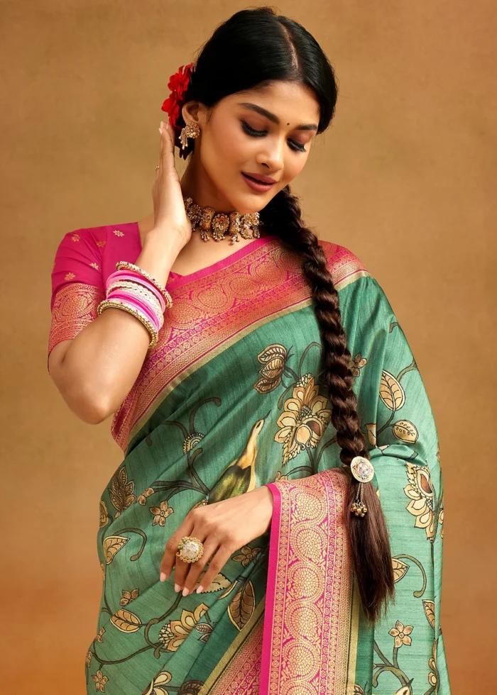 Teal Green Banarasi Saree