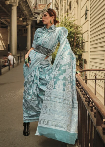 Teal Green Lucknowi Chikankari Saree