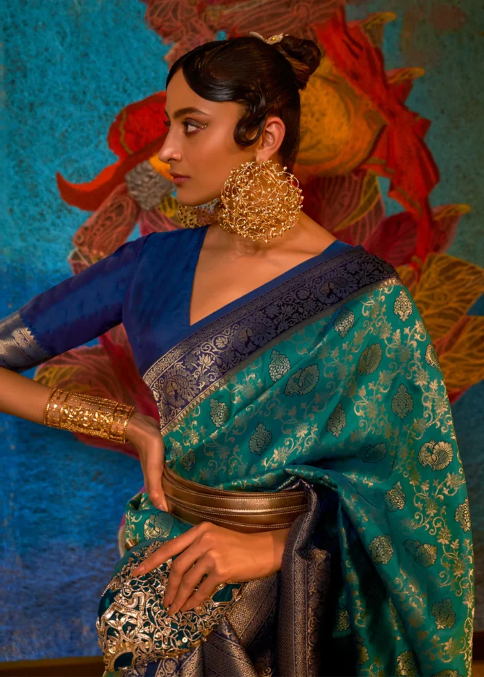 Teal and Blue Kanjivaram Saree