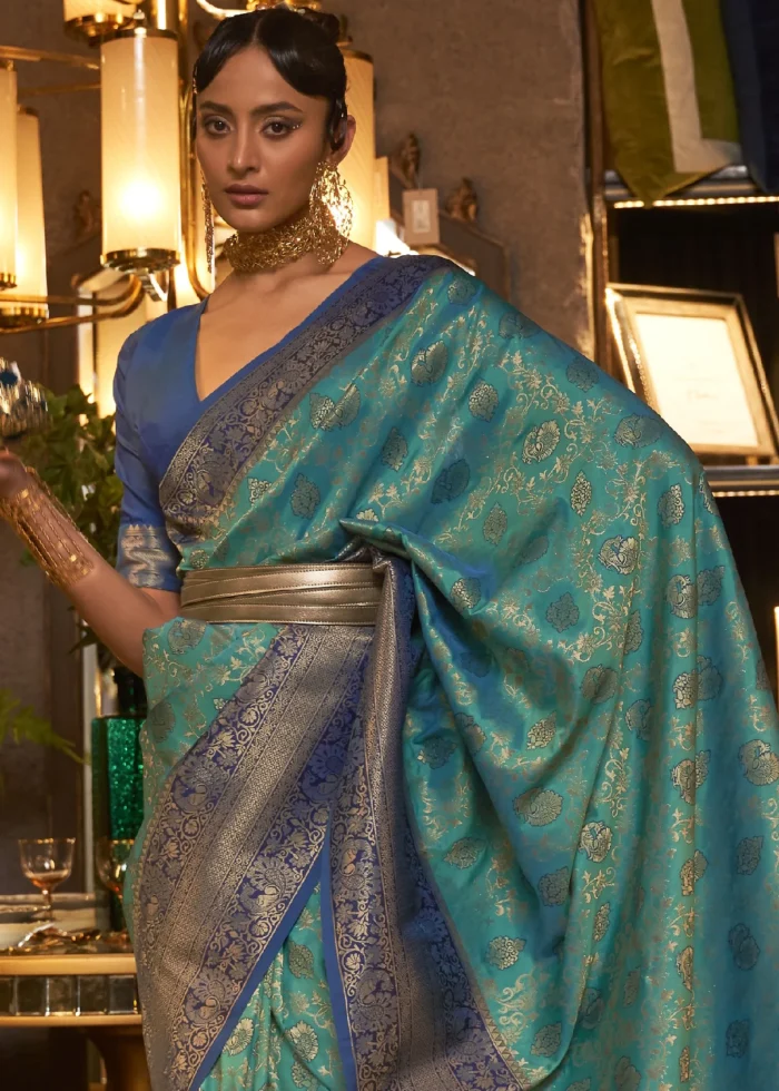 Teal and Blue Kanjivaram Saree