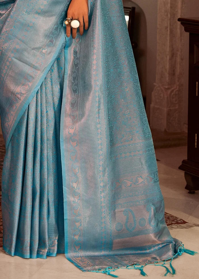 Turquoise Blue Kanjivaram Silk Saree