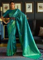 Turquoise and Green Kanjivaram Saree