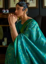 Turquoise and Green Kanjivaram Saree