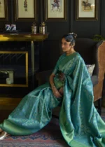 Turquoise and Green Kanjivaram Saree