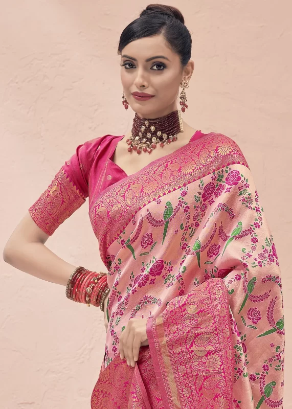 Watermelon Pink Kanjivaram Saree