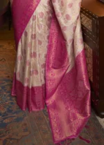 White and Pink Kanjivaram Saree