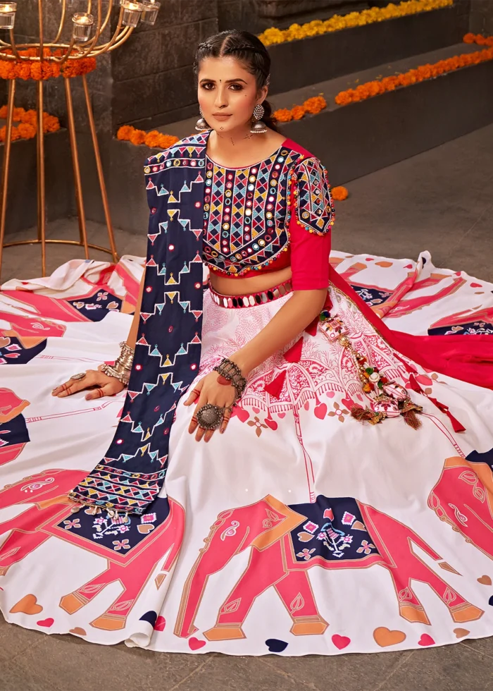 White and Rani Pink Lehenga Choli