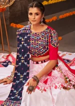 White and Rani Pink Lehenga Choli