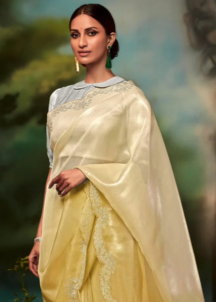 Yellow Organza Silk Saree