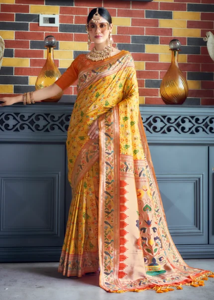 Yellow Paithani Silk Saree