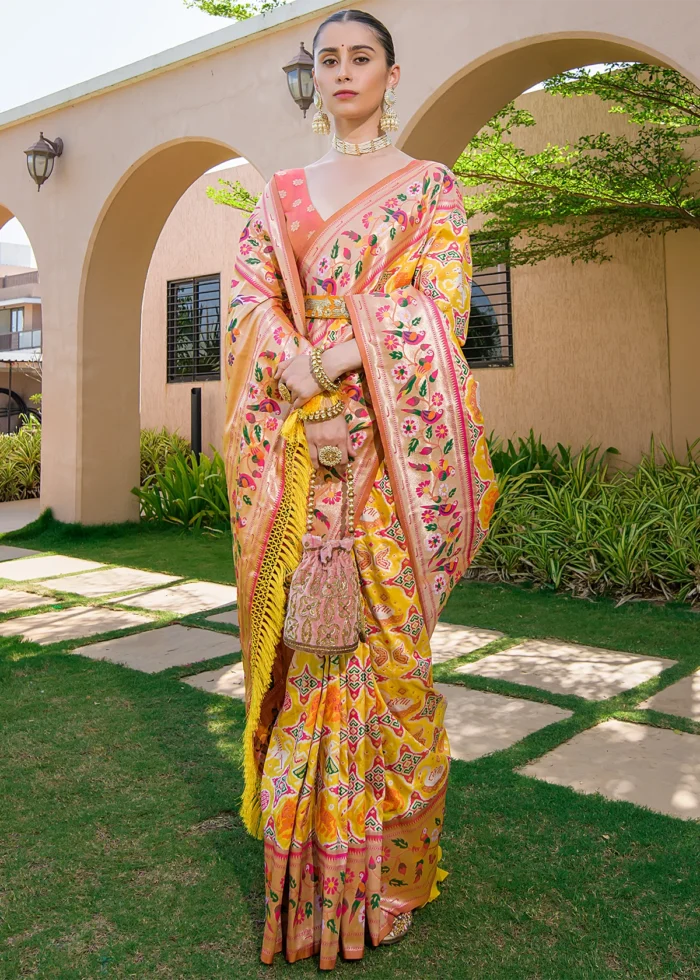 Yellow Paithani Silk Saree