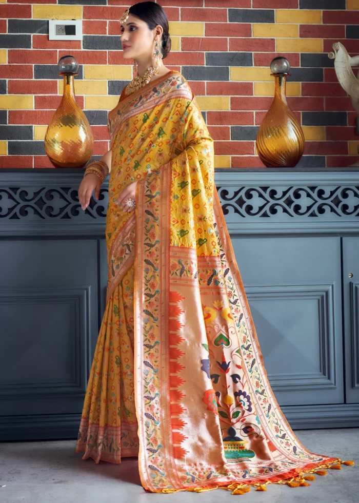 Yellow Paithani Silk Saree