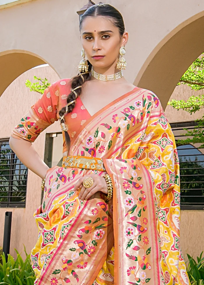 Yellow Paithani Silk Saree