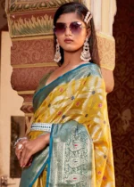 Yellow and Blue Banarasi Saree