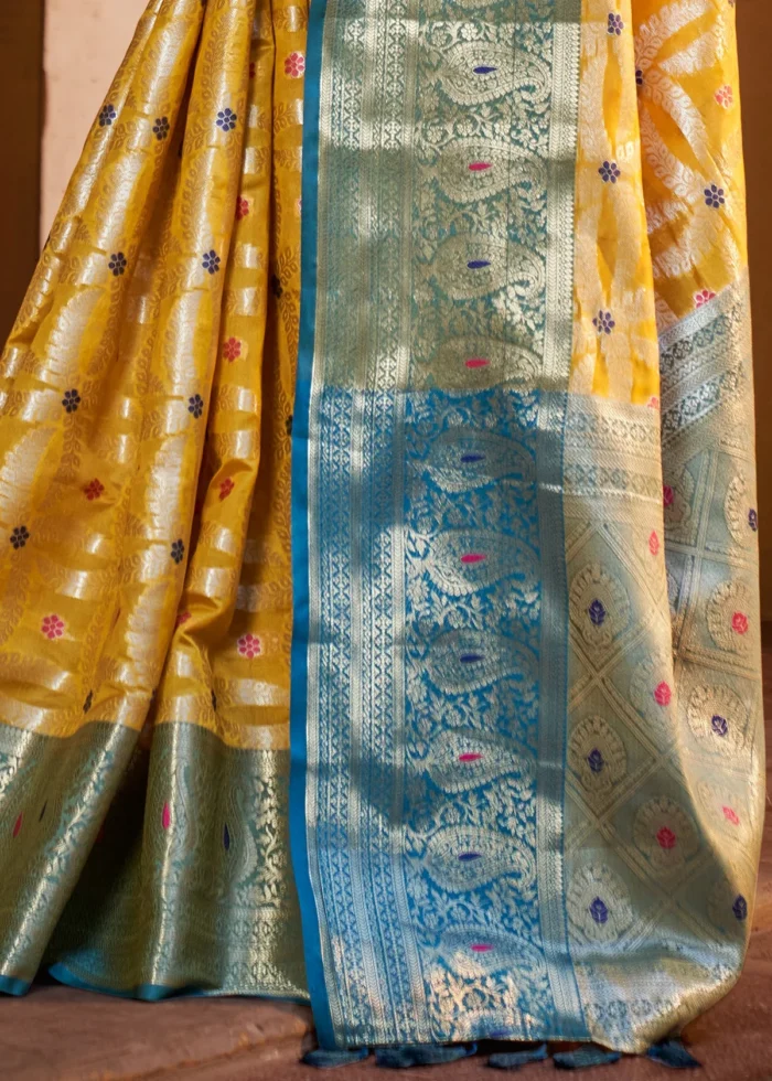 Yellow and Blue Banarasi Saree